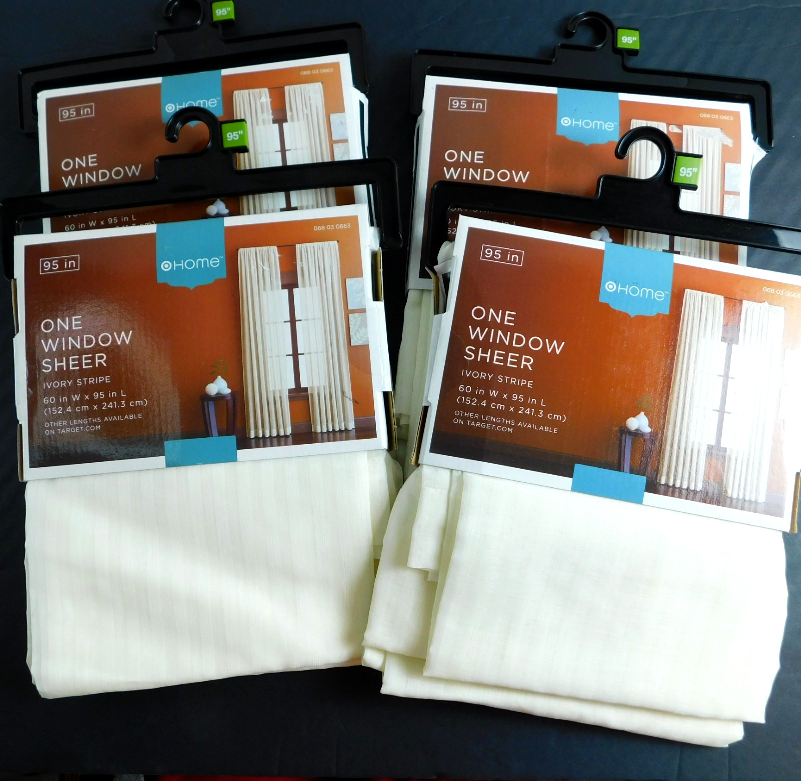 Target Home Window Sheers Ivory Stripe Lot of 4, 95Lx60″ Curtains (Read) NEW