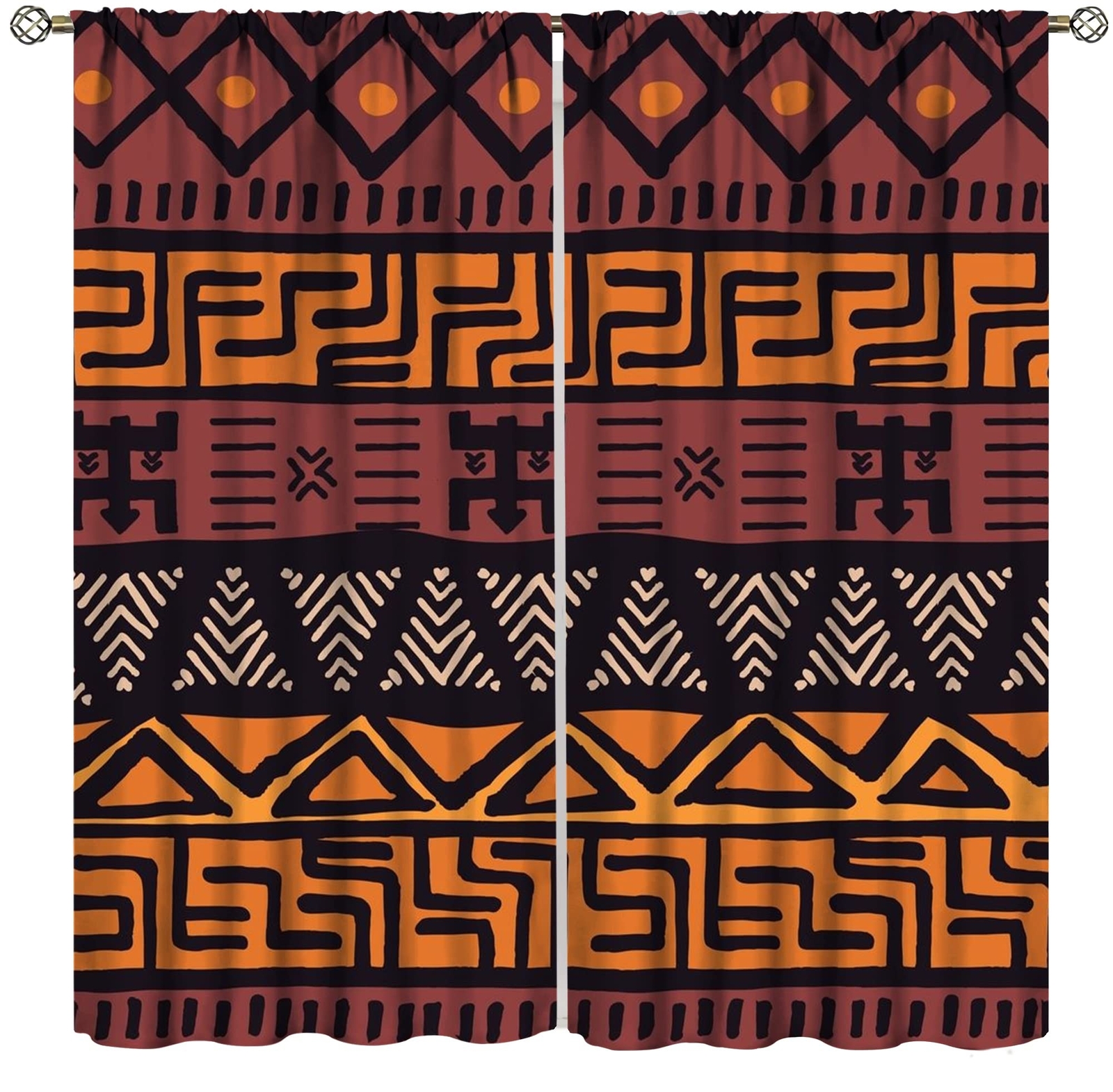 African Clay Fabric Curtains, African Tribal Ethnic Bohemian Geometric Elemen…