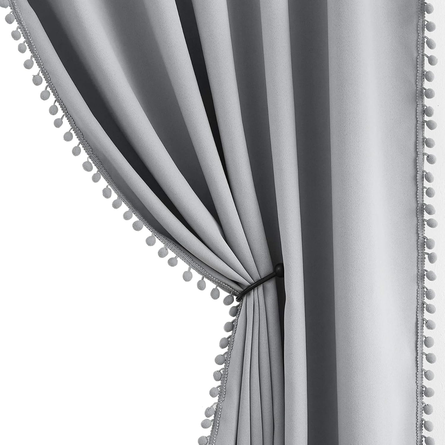 Pom Pom Blackout Curtains, Thermal Insulated Kids Bedroom Drapes Set of 2