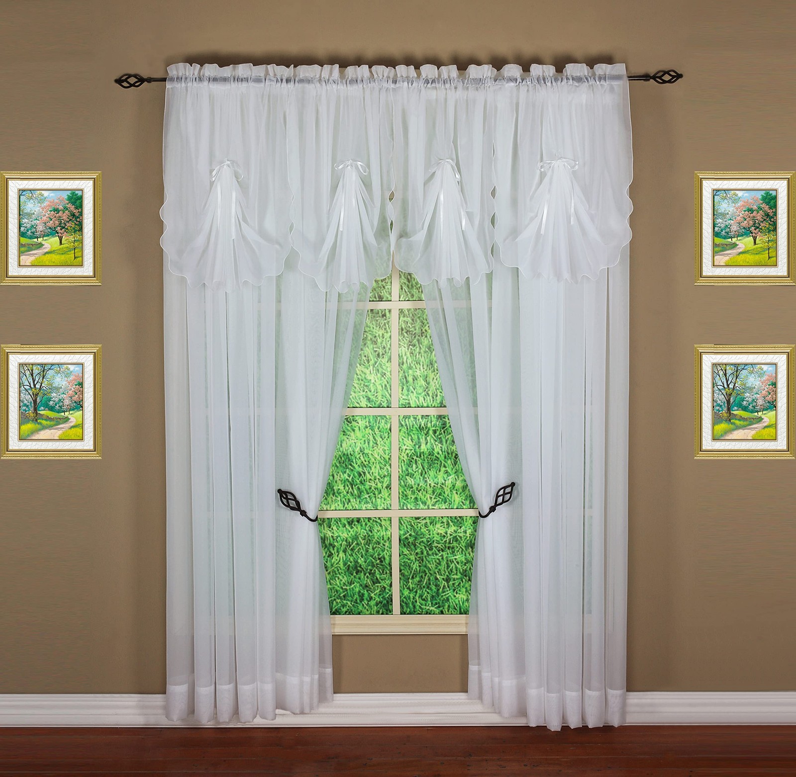 Premium Voile Sheer Kitchen Curtain 60×63 Inch 100 Polyester Easy Care