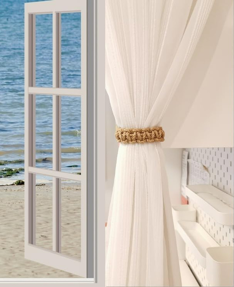 Braided Outdoor Curtain Tiebacks for Drapes, Rustic Curtain Holdbacks 4 Pack, Ha