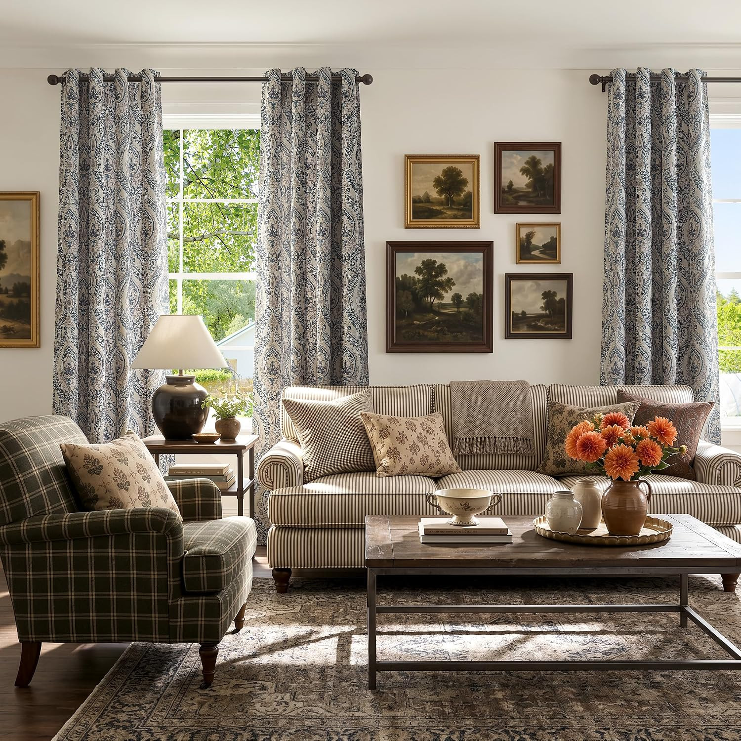 108 Inch Damask Linen Textured Curtain Panels Room Darkening Grommet Drapes