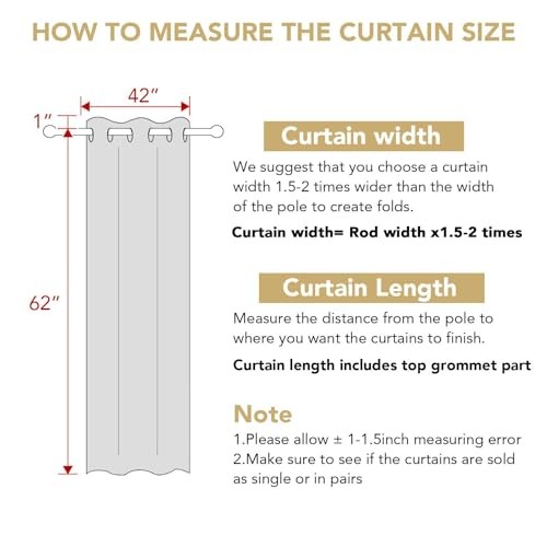 Blackout Curtains for Bedroom Thermal 42″W x 63″L (Pack of 2) Ivory/Cream