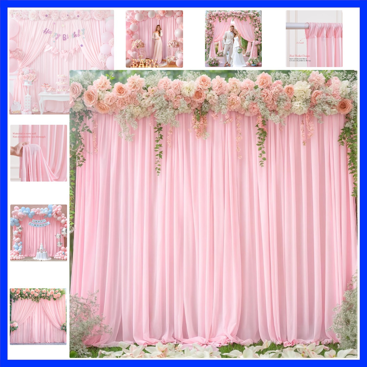 8x10FT Baby Pink Backdrop Curtains for Wedding Parties, Wrinkle Free Polyeste…