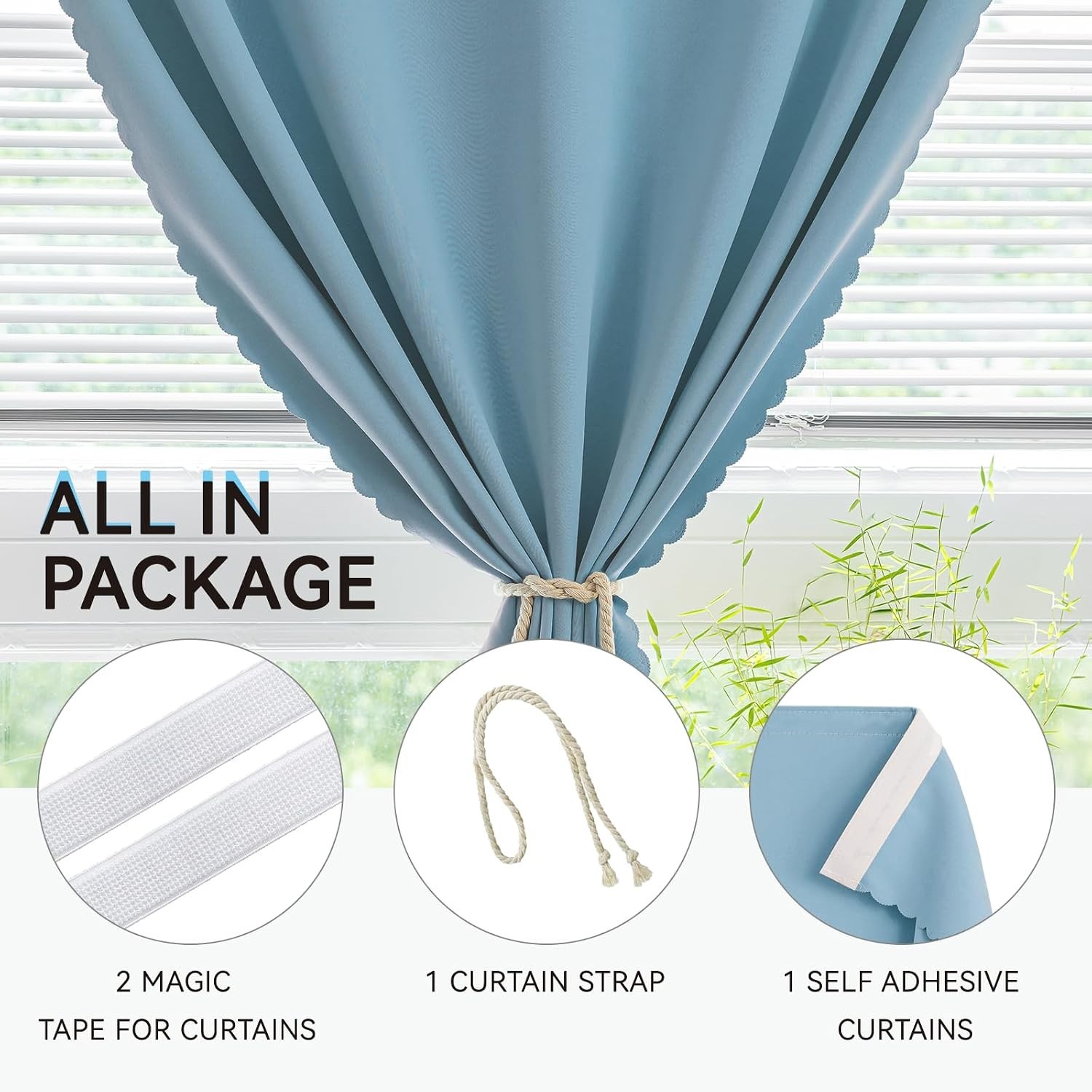 Durable Adhesive Blackout Curtains – 35x71in Lake Blue, Ideal for Apartments