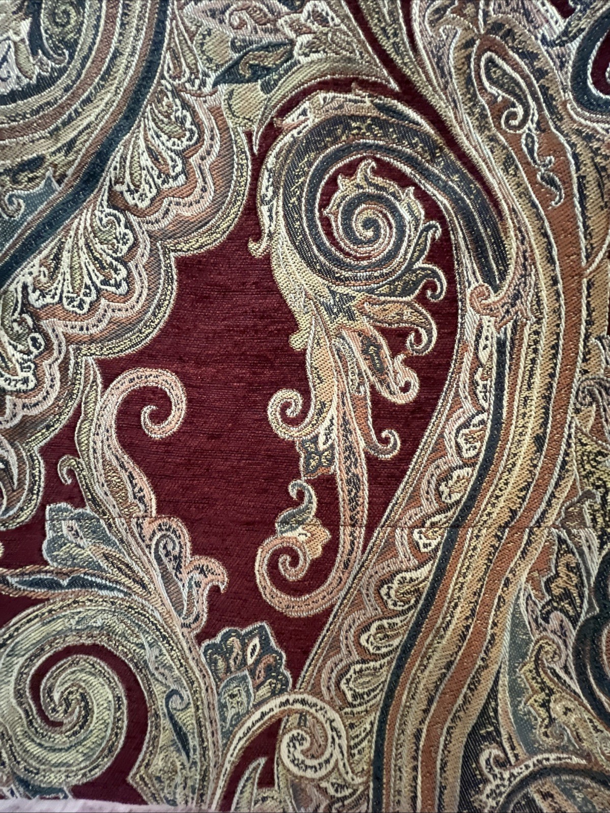 2 J. Queen Curtain Panels Maroon Blue Tan Paisley Swirls 85”x49” Lined Weighted