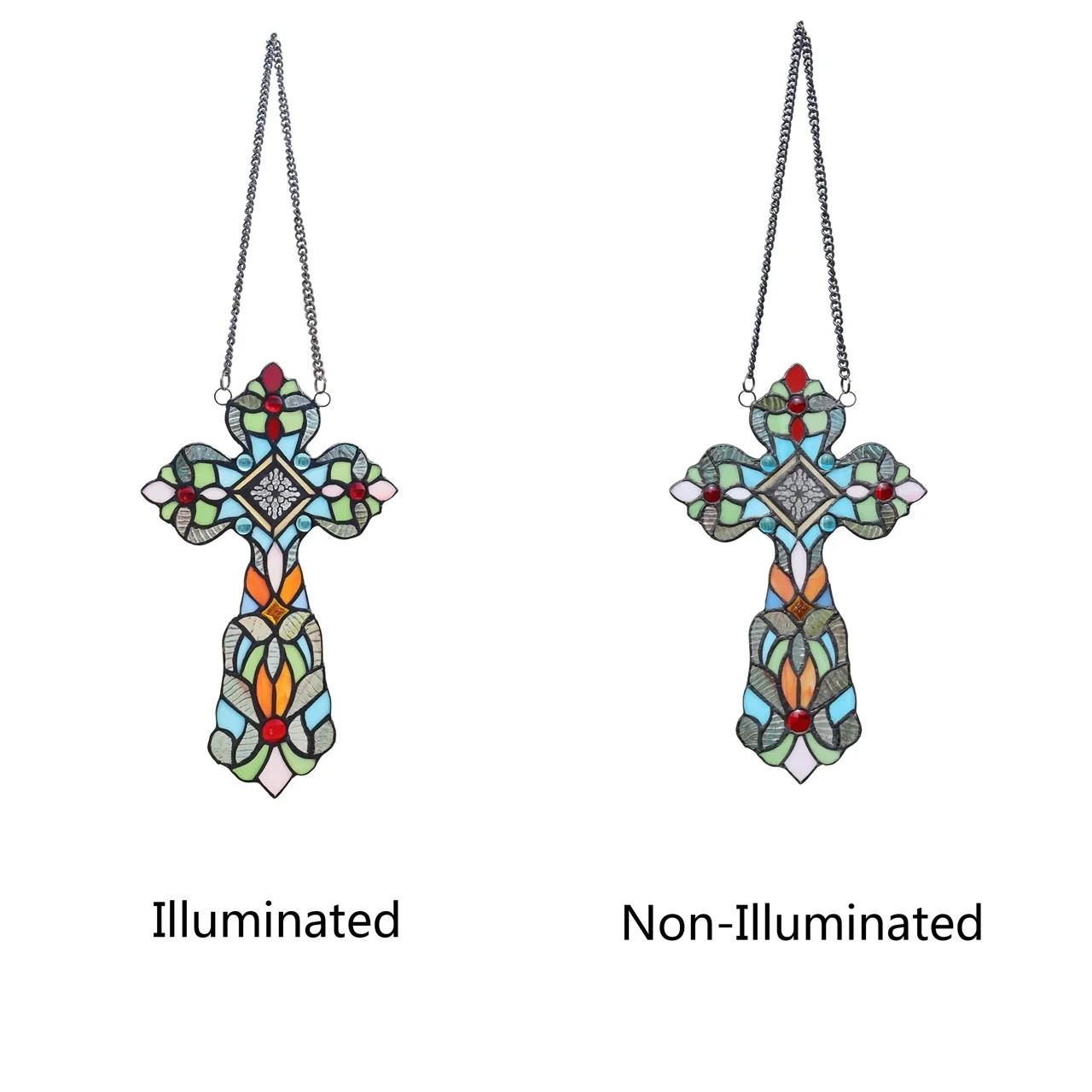 Stained Glass Cross Window Panel Suncatcher Art Glass Tiffany Style Religious