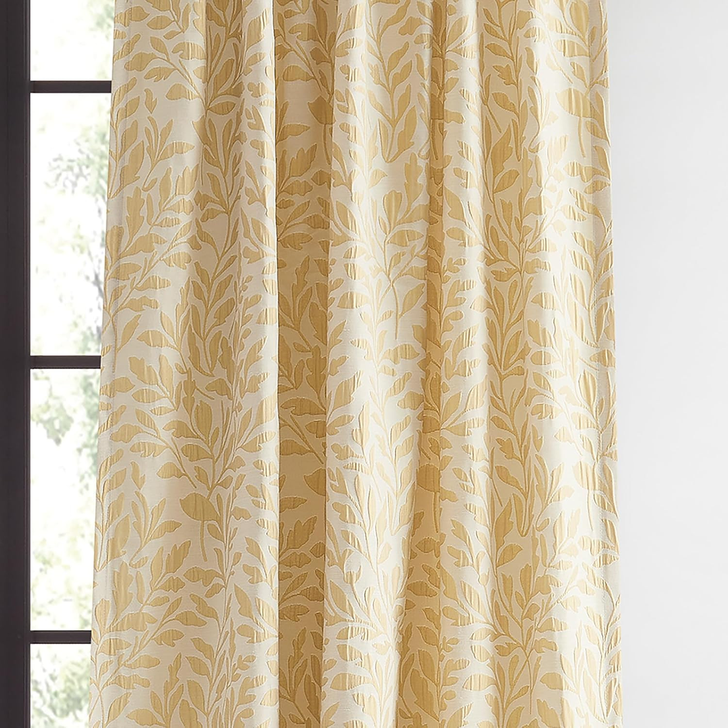 Vineyard Leaf Print Gold Light Filtering Curtains, 95″ Panel Pair
