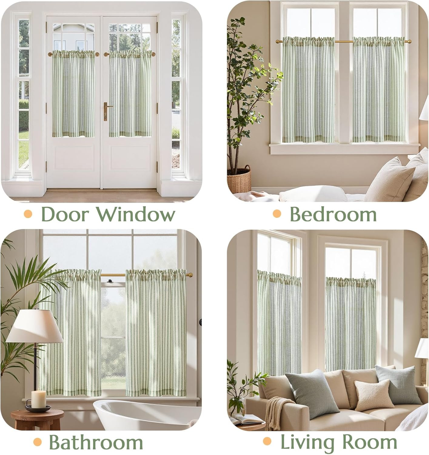Jinchan Striped Linen Kitchen Curtains 36 Inches Length Tier Curtains Farmhouse
