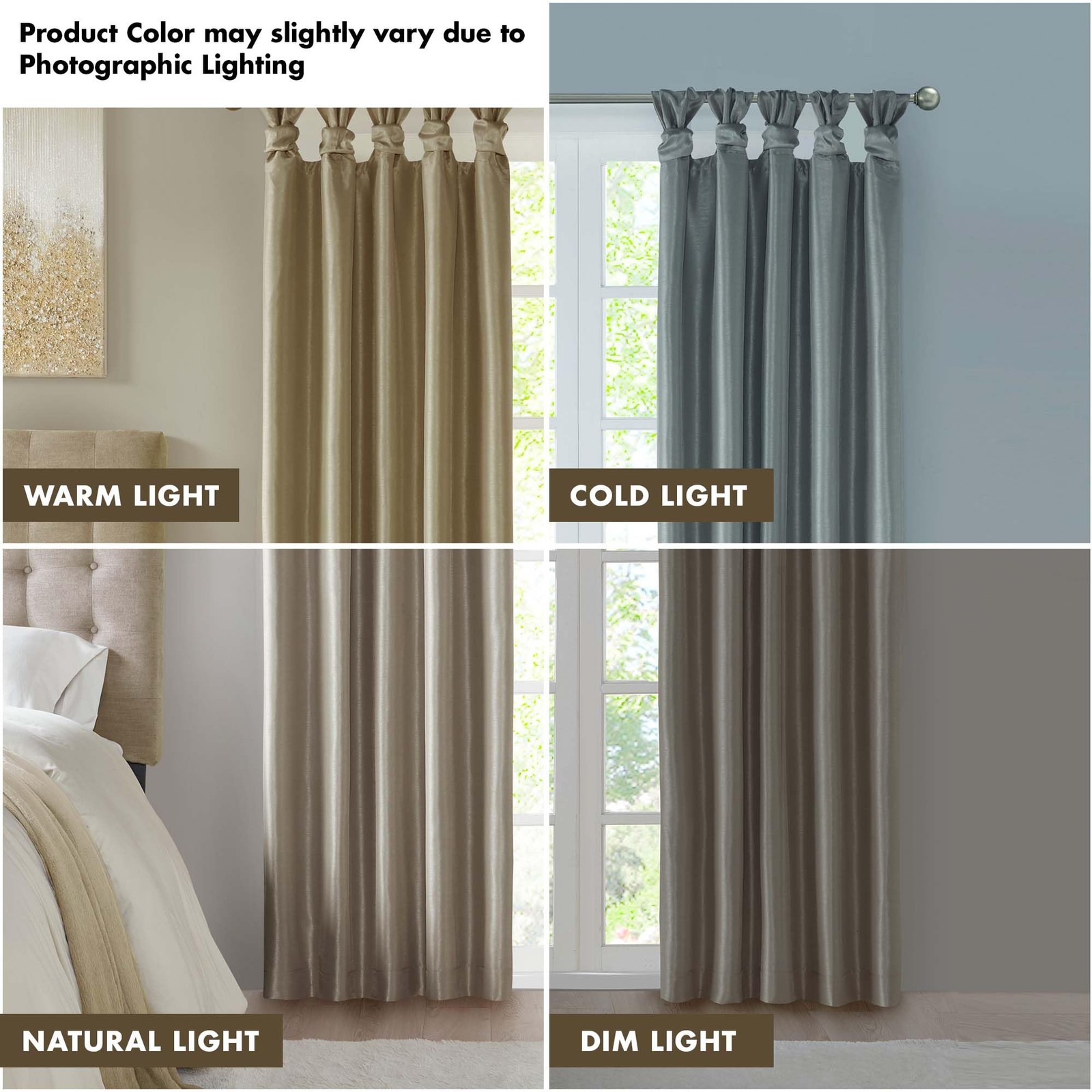 Madison Park Emilia Total Blackout Curtain 95″L x 50″W Pewter Twist Tab Top