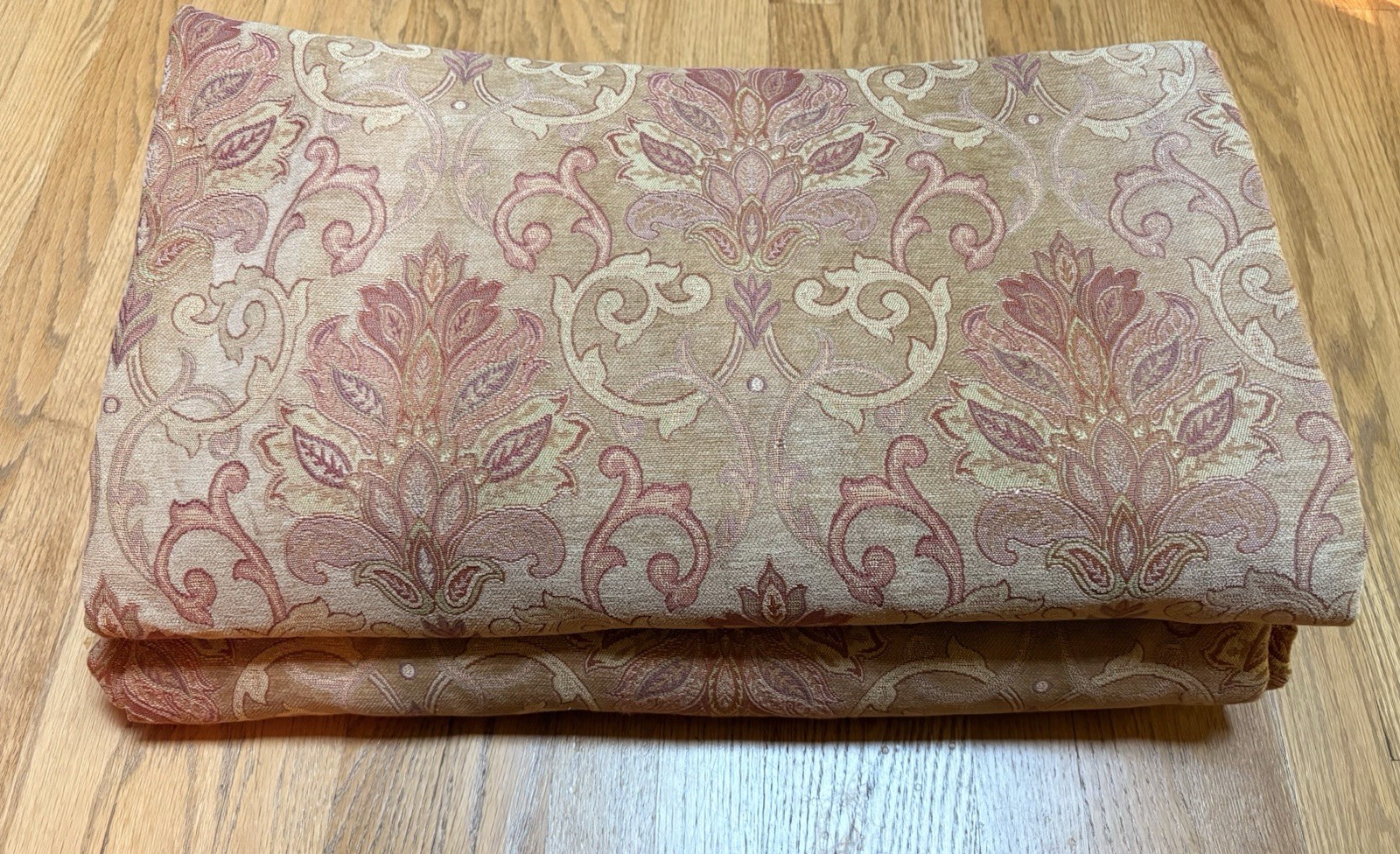 Pair “The Curtain Exchange “Tapestry Chenille Lined Pinch Pleat Drapes Gold Tan