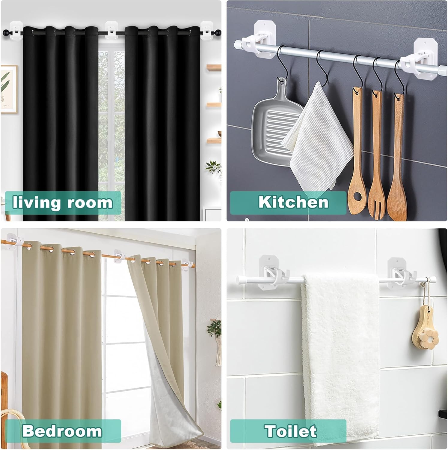 Codoule 2PCS No Drill Curtain Rod Brackets,Curtain Rod Holders No