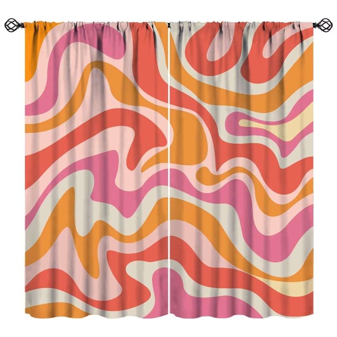 Janjcurt Retro 70S Groovy Curtains Vintage Abstract Funky Modern Art Window