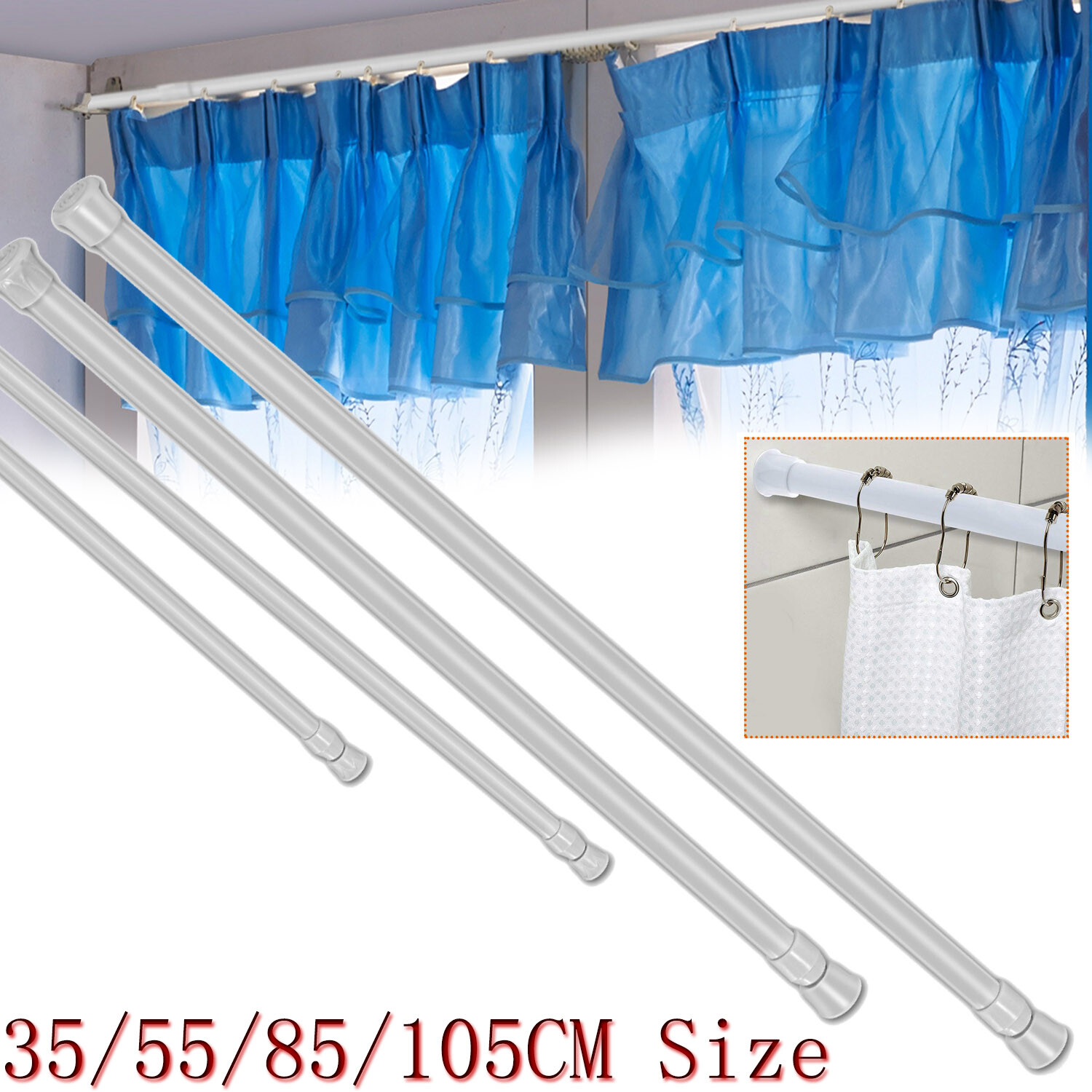 11″-75″ Adjustable Tension Curtain Rod Spring Load Carbon Steel Curtain Pole US