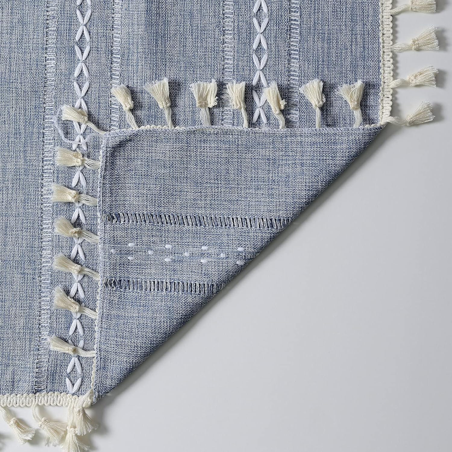 Boho Kitchen Valances for Windows Embroidered French Striped Farmhouse Vintage C