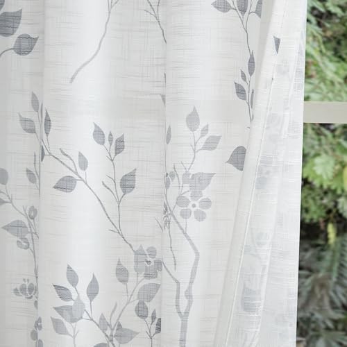 Linen Floral Valance Curtains for 50″W x 18″L (Pack of 1) Rod Pocket | Grey