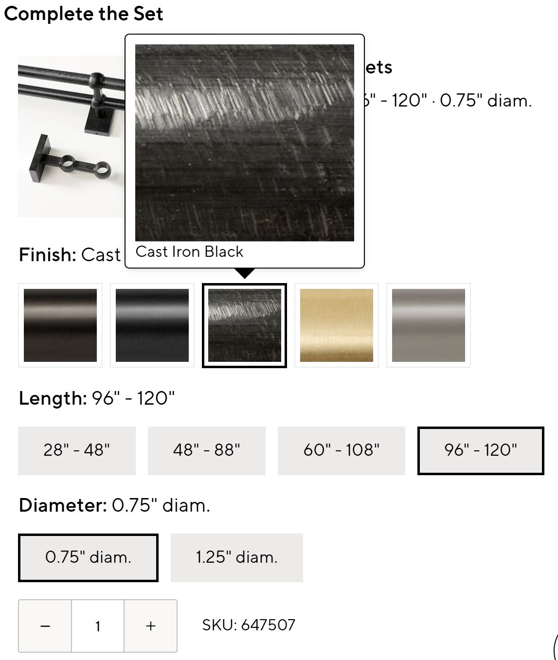 Pottery Barn Standard Double Curtain Rod Cast Iron Black 96″- 120″, 0.75″ D