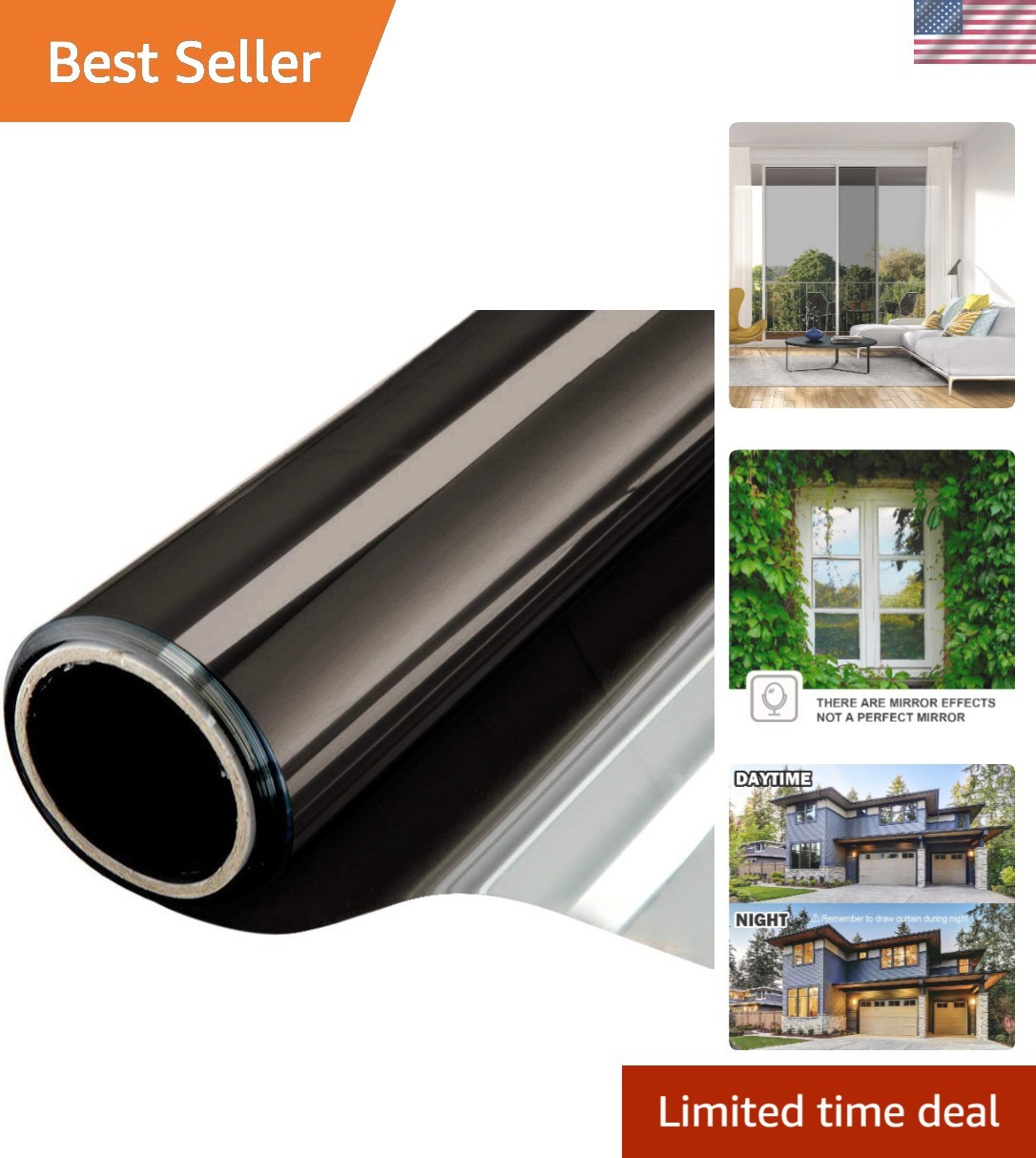 Daytime Privacy Window Film – Eco-Friendly One-Way Mirror Tint, 17.5 x 6.5 Feet