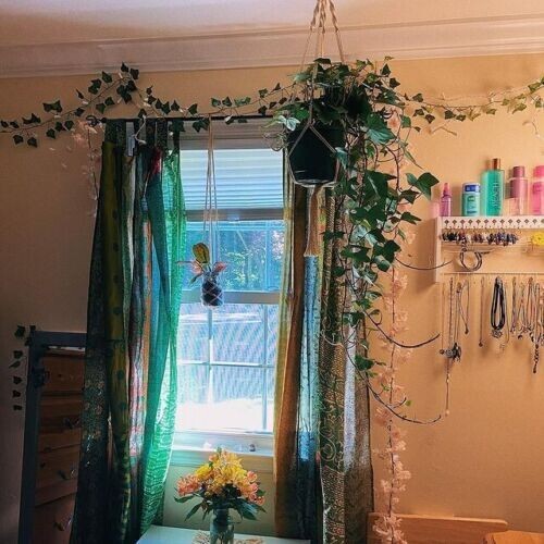 10 PCS Indian Sari Patchwork Curtain Drape Window Decor Turquoise Silk Curtain
