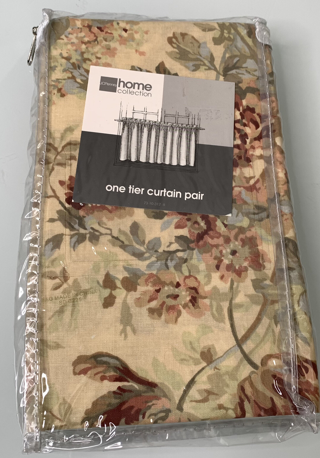 JC Penney Home Collection One Tier Curtain Pair Reese Floral Beige NIP New