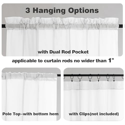 Sheer Valances for Windows 2 Pack, Small Window 42″W x 14″L (Pack of 2) White