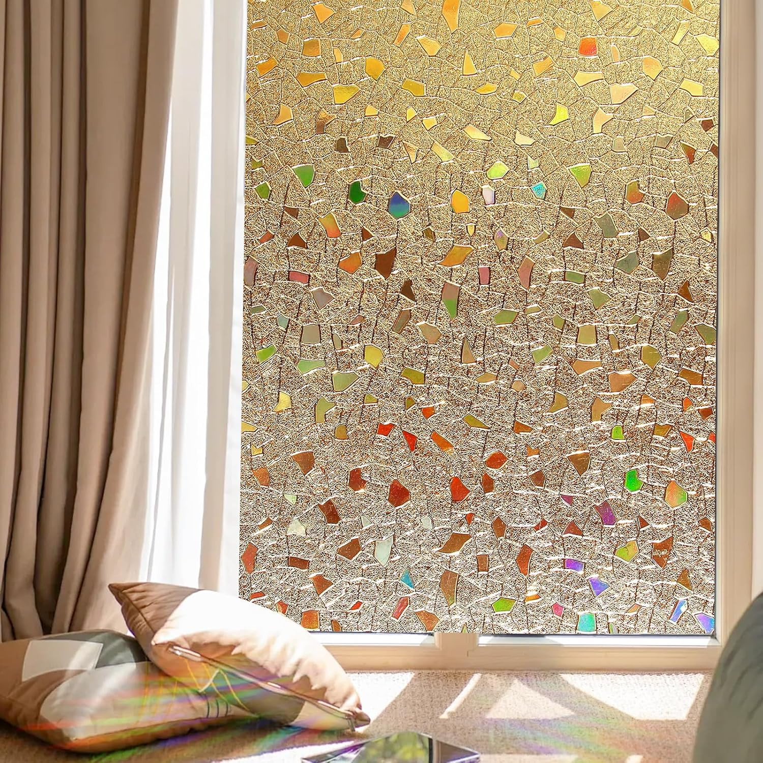 Reeded Glass Window Privacy Film, 3D Fluted Frosted Decorative Window Film, Self