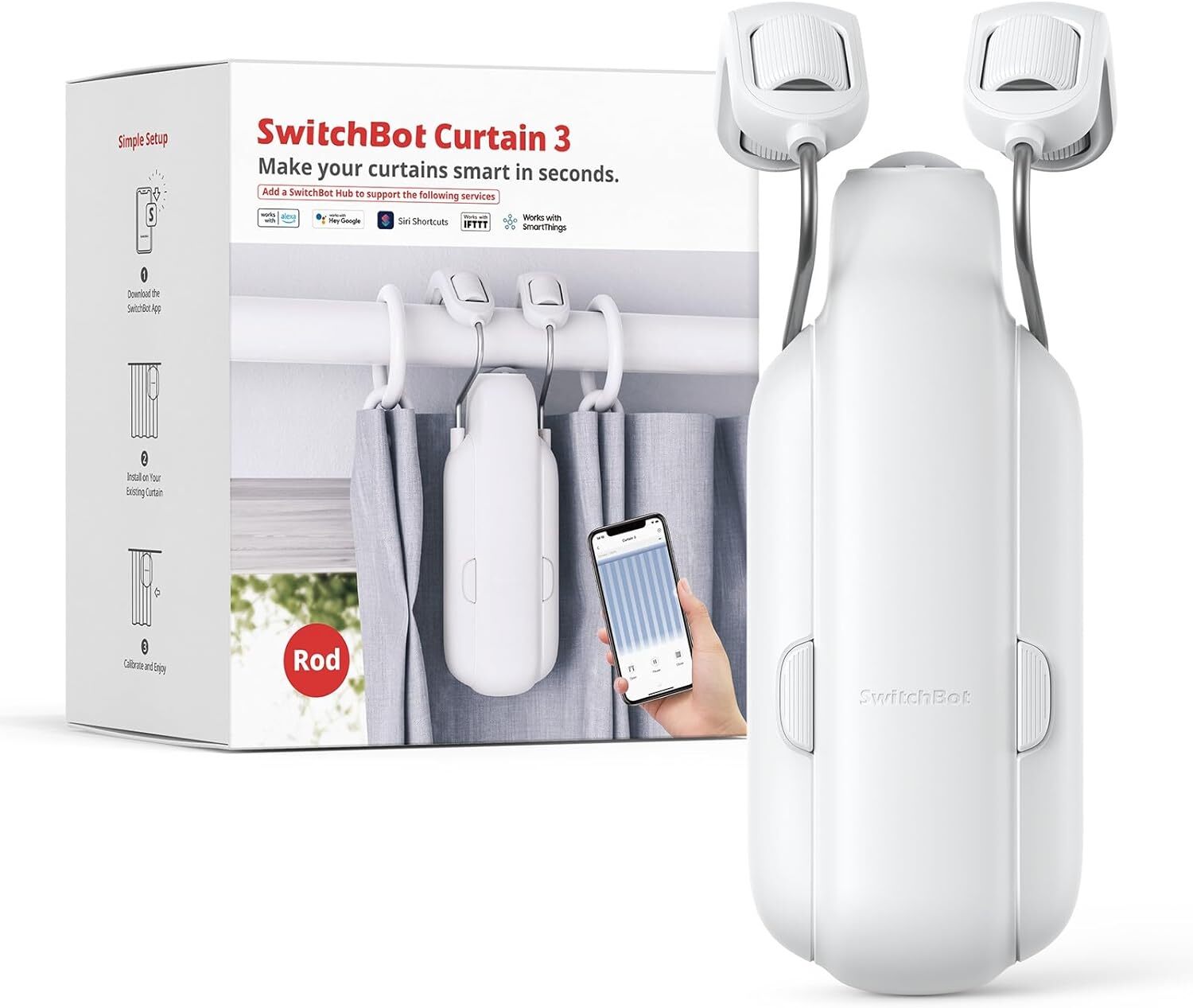 SwitchBot ‎Curtain Rod 3 Smart Opener Electric Motor Wireless Bluetooth Remote