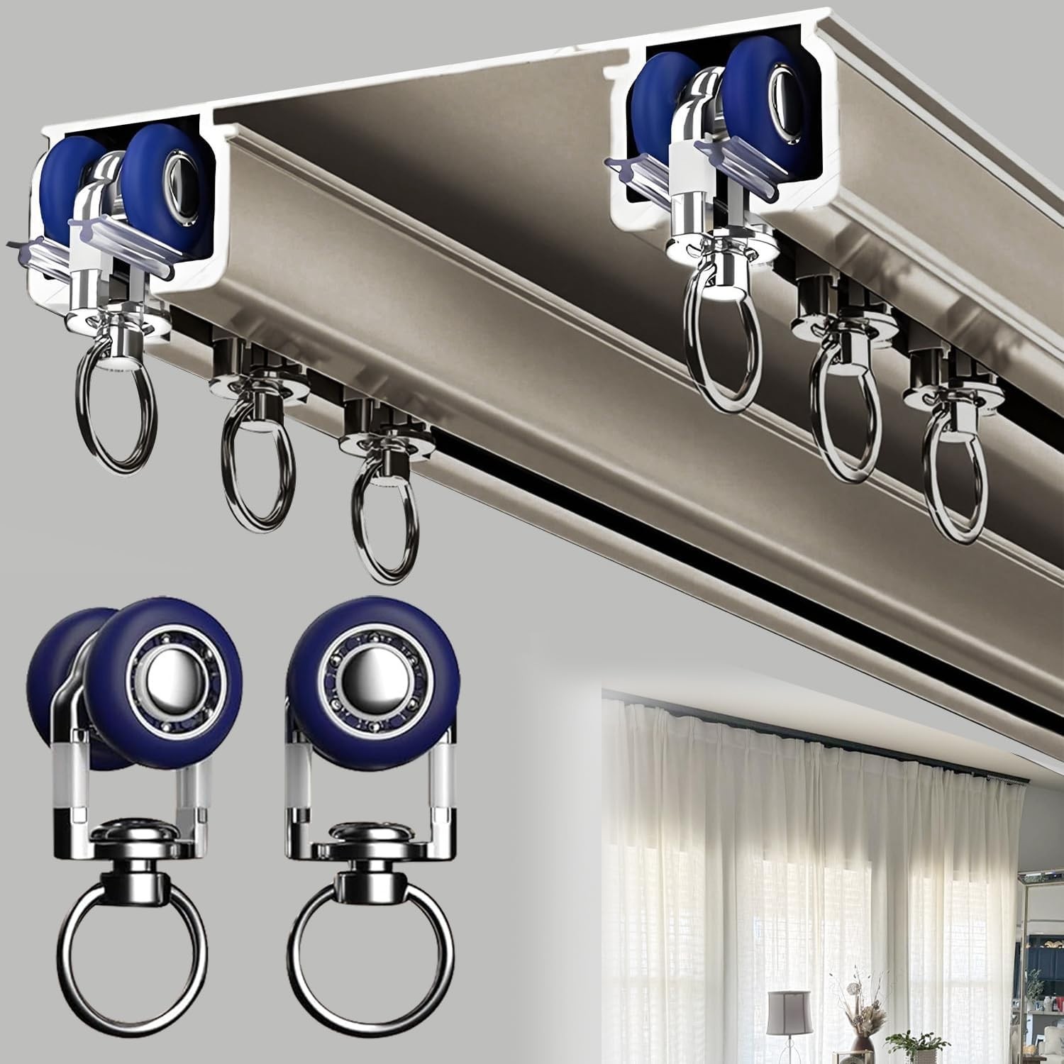 Double Curtain Track Ceiling Mounted Heavy Duty Aluminum 2 5M Champagne