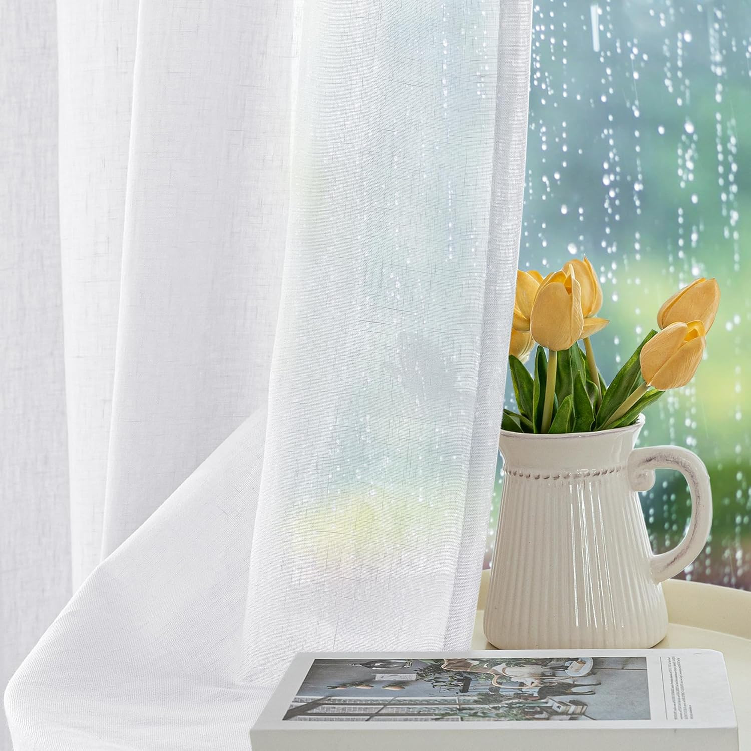 Waterproof White Sheer Curtains for Patio, 6 Panels, 110×84 Inch Grommet