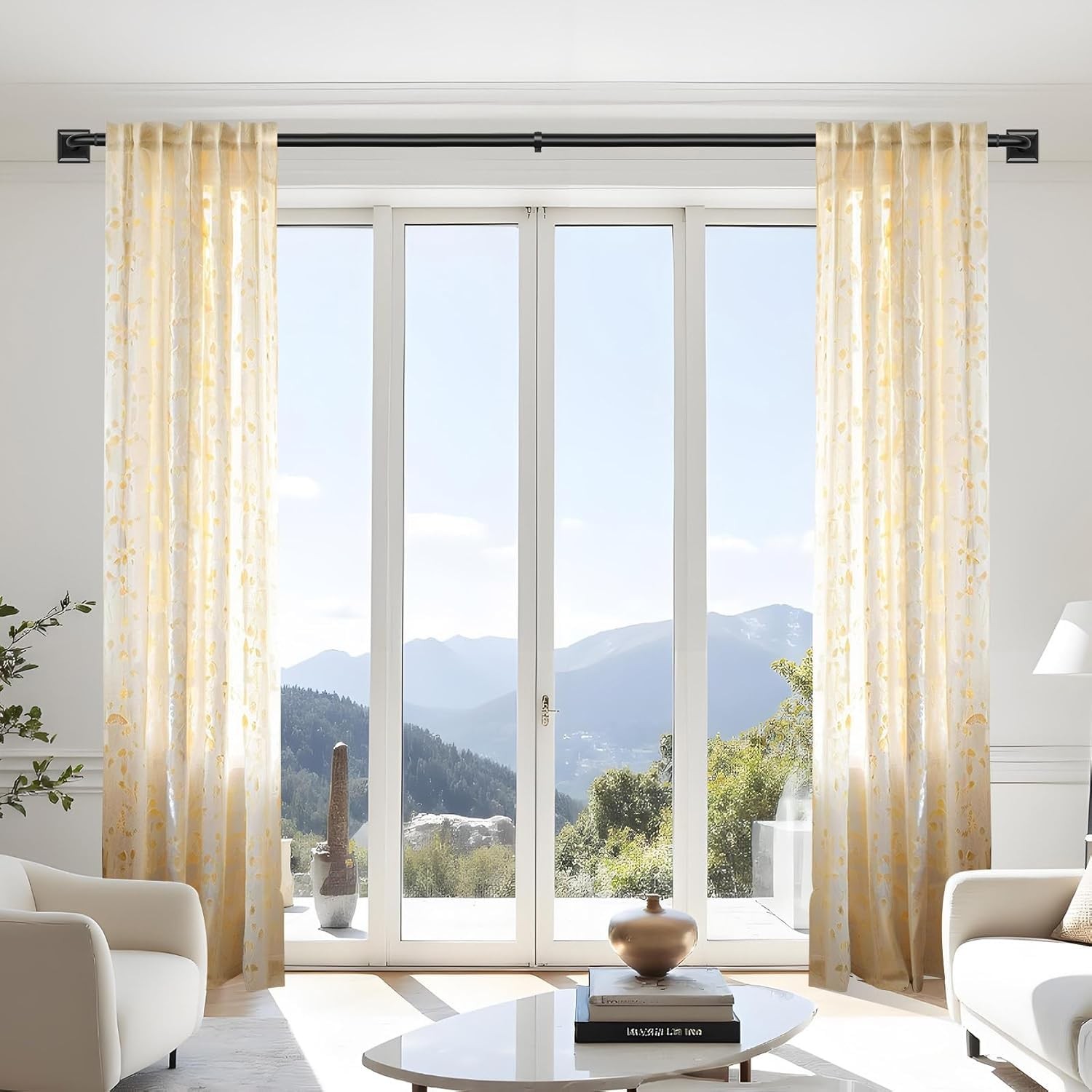 Black Curtain Rods for Windows 66-120Inch(5.5-10ft) Heavy 66″-120″,