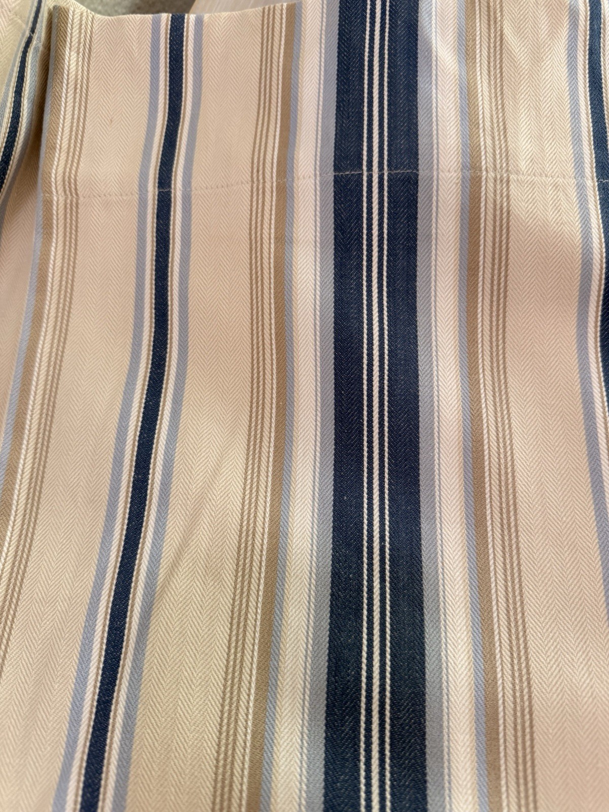 Pottery Barn Valence 44 x 13 100% Cotton Striped Blue Beige Rod Pocket set of 4