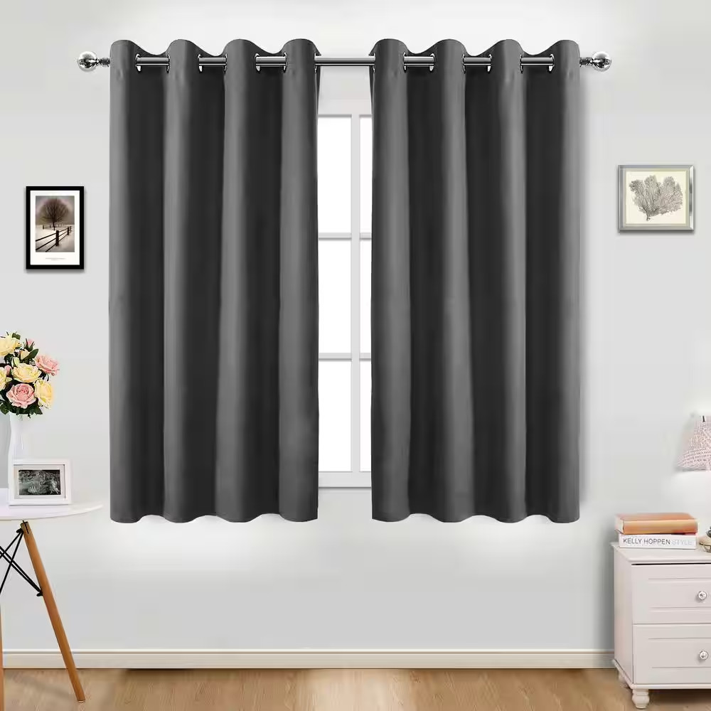 Black 34 In. W X 45 In. L Grommet Top Blackout Curtain with Room Darkening Noise