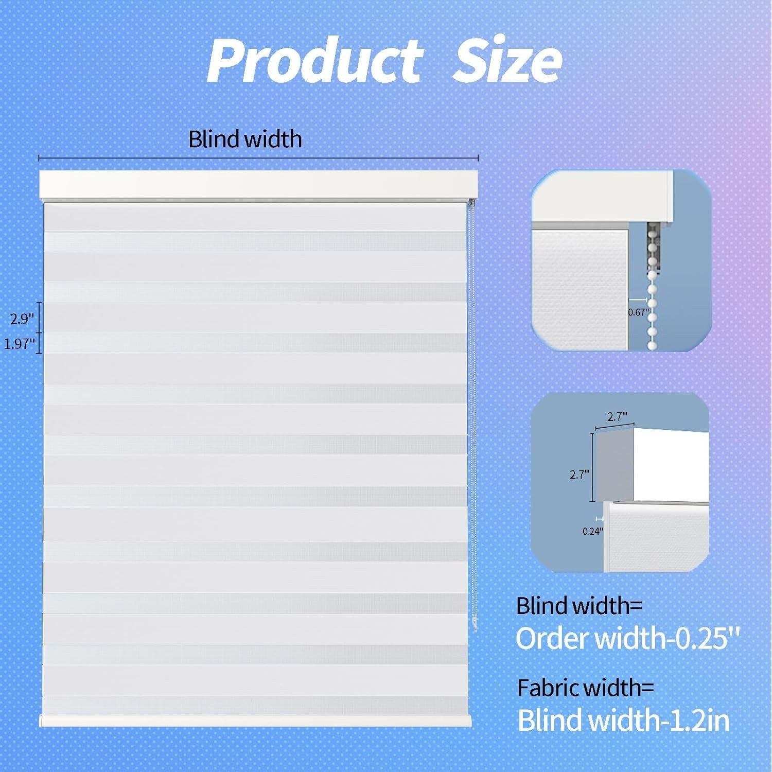 Sunmaintain Zebra Blinds for Windows (47″ W x 72″ H, White) Corded Dual Layer