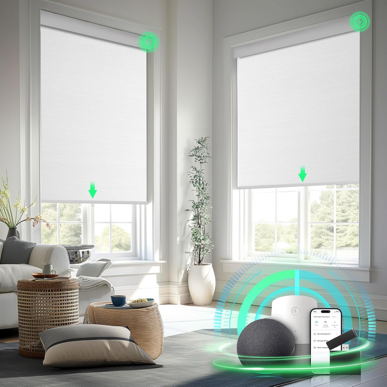 Smart Motorized Blinds with Remote Control, Blackout Roller Shades, Custom Smart