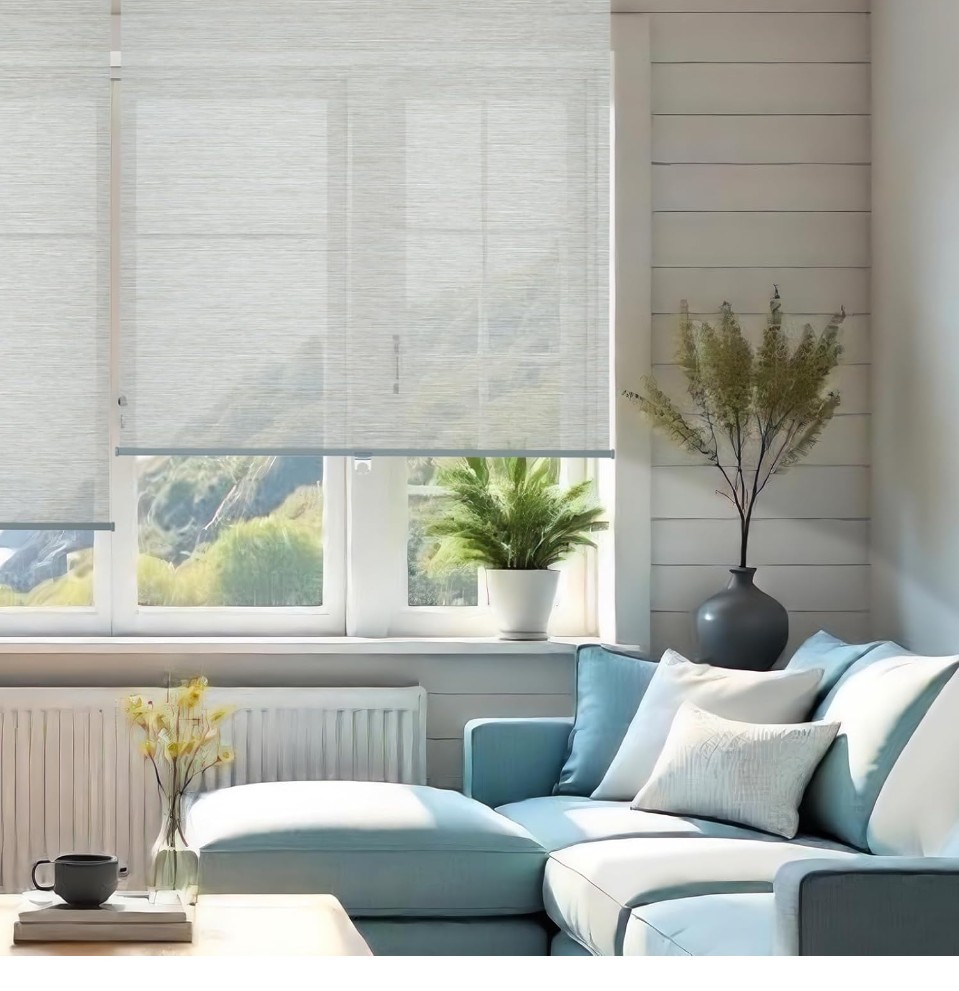 Woven Paper Roller Shades – Light Filtering Cordless Window Blinds – 40″X72″