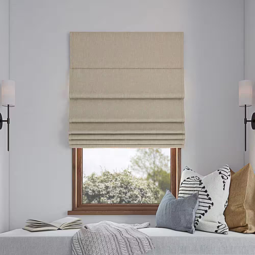 Pryer Cordless Stone 100% Blackout Textured Fabric Roman Shade 35 In. W X 64 In.
