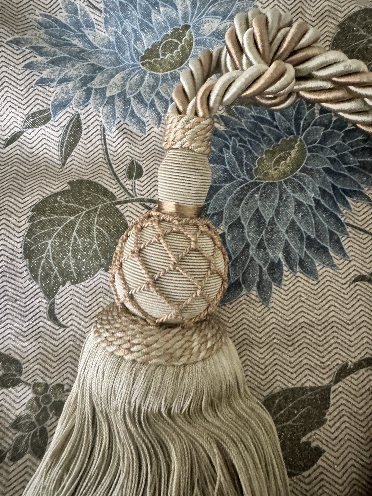 French Curtain Tassel Tiebacks A Pair Designer Gold Ivory Light Green