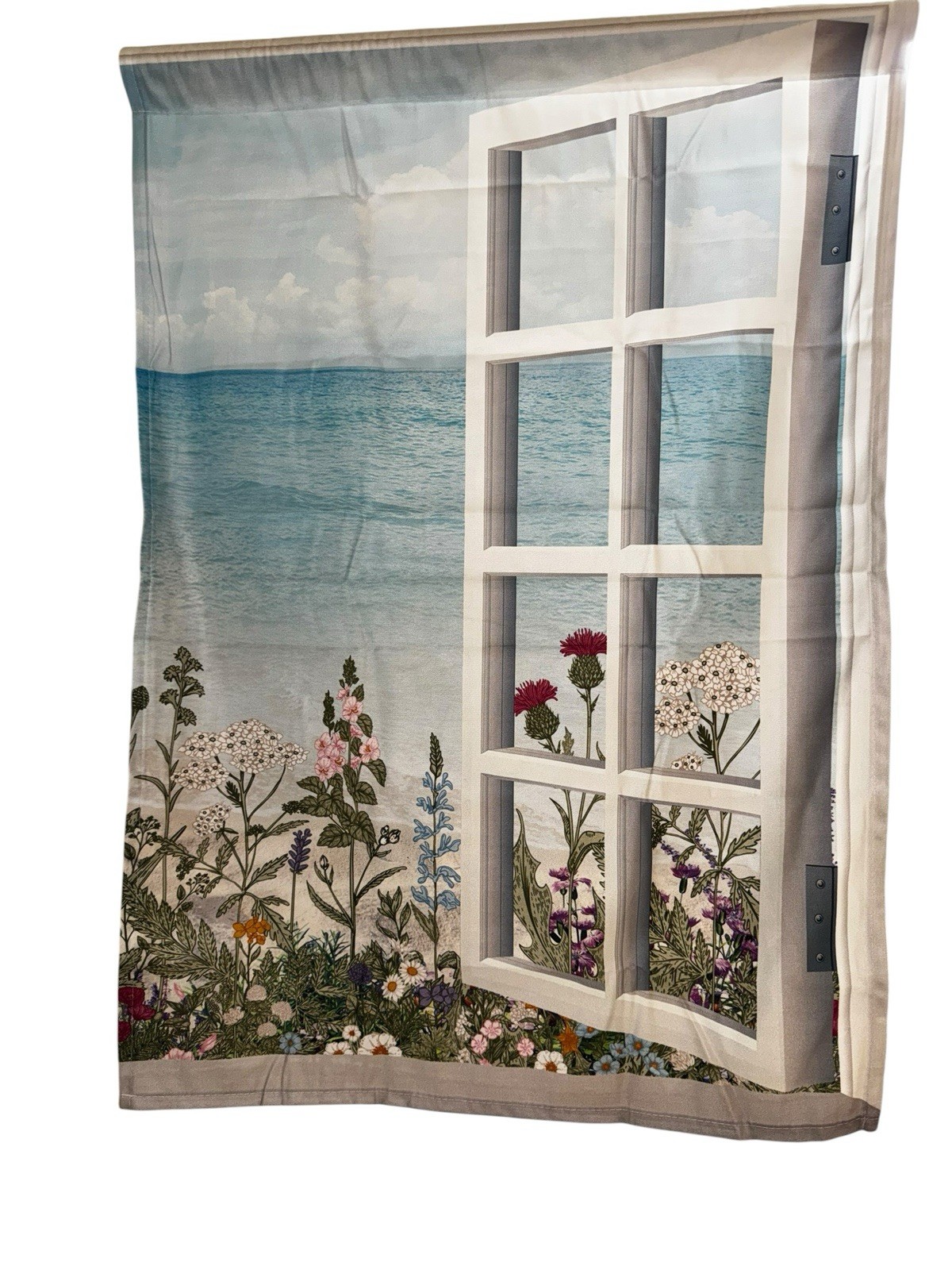 Coastal Beach Cloth Bathroom Window Curtain Panels Set of 2 Ocean View 35×27