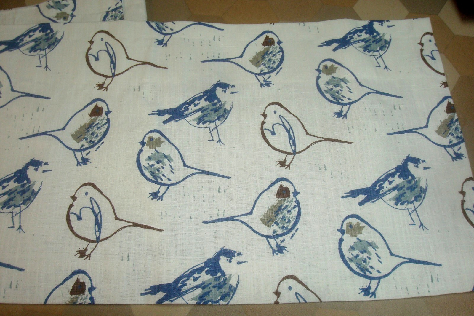 New Window Valance Lined Premier print Toile Blue BIRDS rod pocket 108″ x 15″ lg