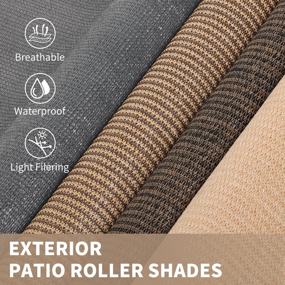 Outdoor Roller Shade 5′ W x 8′ L Cordless Patio Shades Roll Up Outdoors Blinds