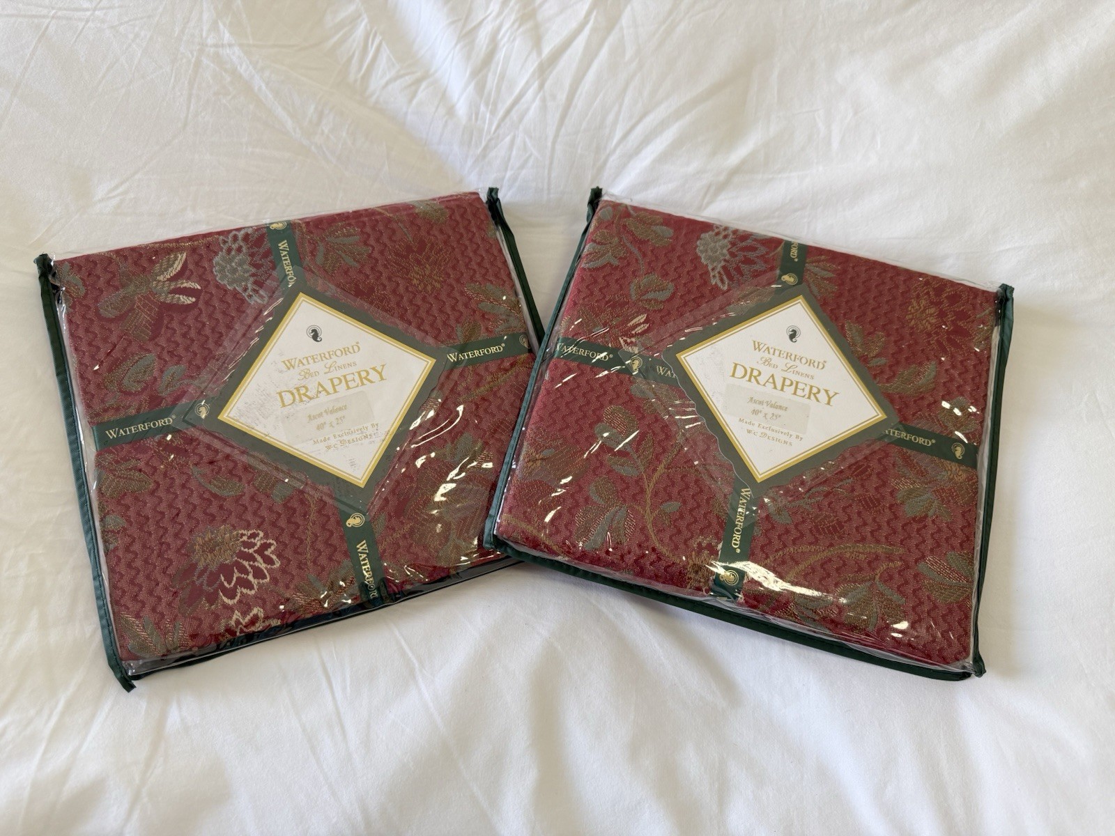 Waterford | Set Of 2 Ascot Valances | Red Ballyshannon Victorian 40 x 25” NIP