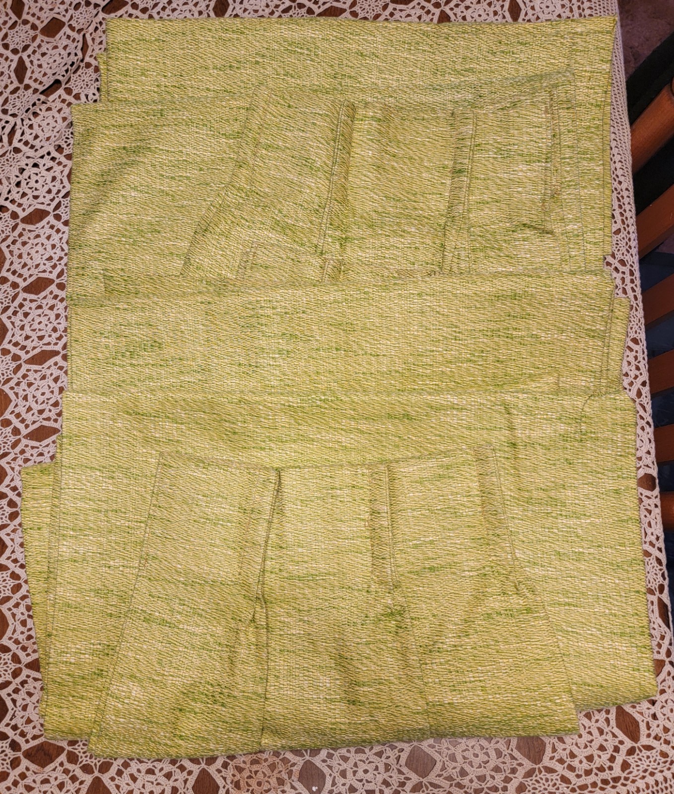 4 Vintage Sears 1970’s Avocado Green & Gold Tweed Curtains Pinch Pleat 24 X 84