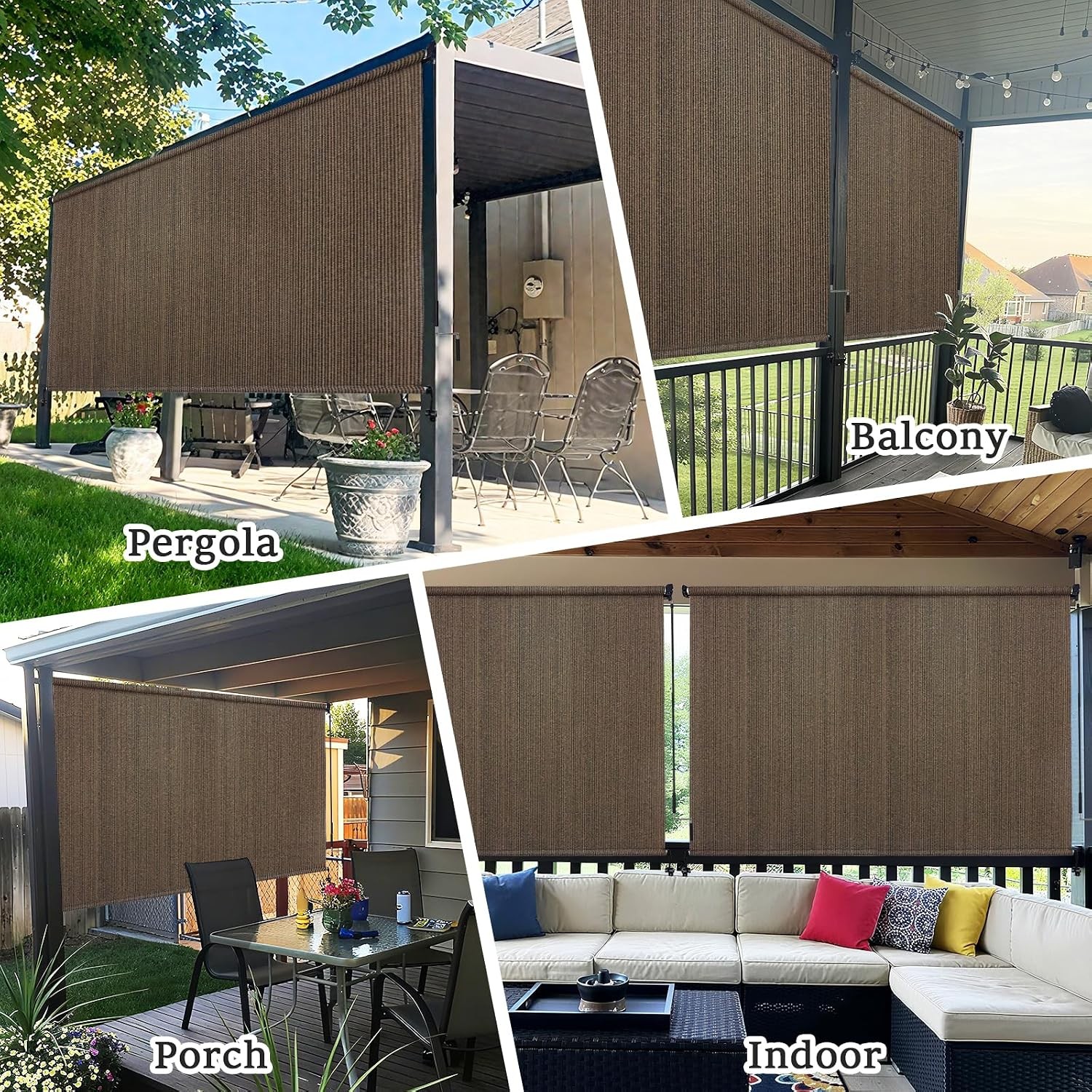 10′ W x 8′ H Outdoor Roller Shades, Cordless Patio Roll Up Outdoor Blinds with 2