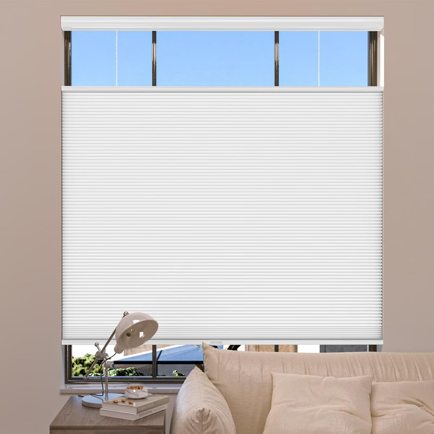 Cordless Blackout Cellular Shades – Room Darkening Blinds 46″ W x 72″ H White