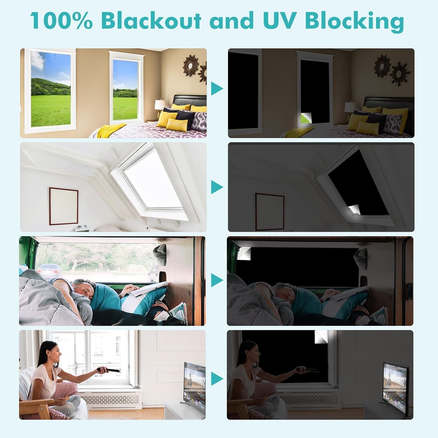 100% Black Out Window Cover Portable Blackout Shades Adhesive Thermal Blackout