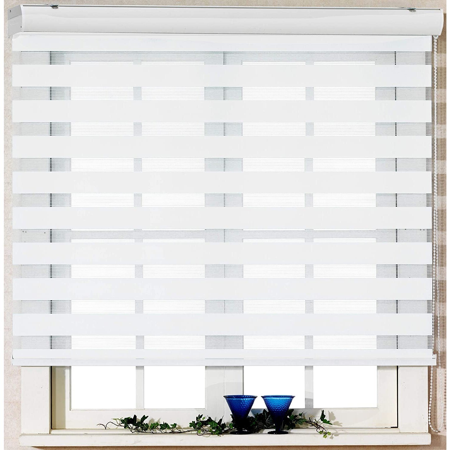 20×72″ Zebra Dual Layer Roller Shade – White, Privacy & Light Control