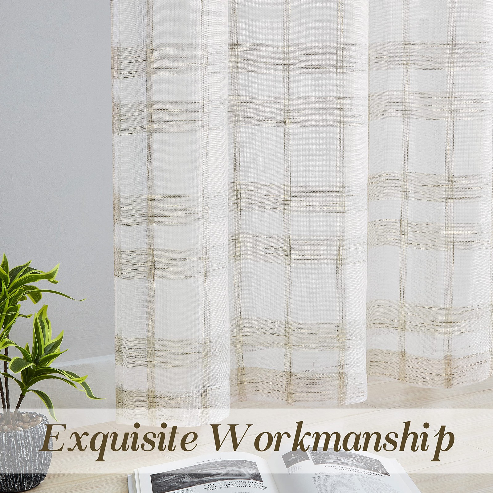 Tan and White Buffalo Plaid Curtains 84 Inch Long Farmhouse Gingham Checkered