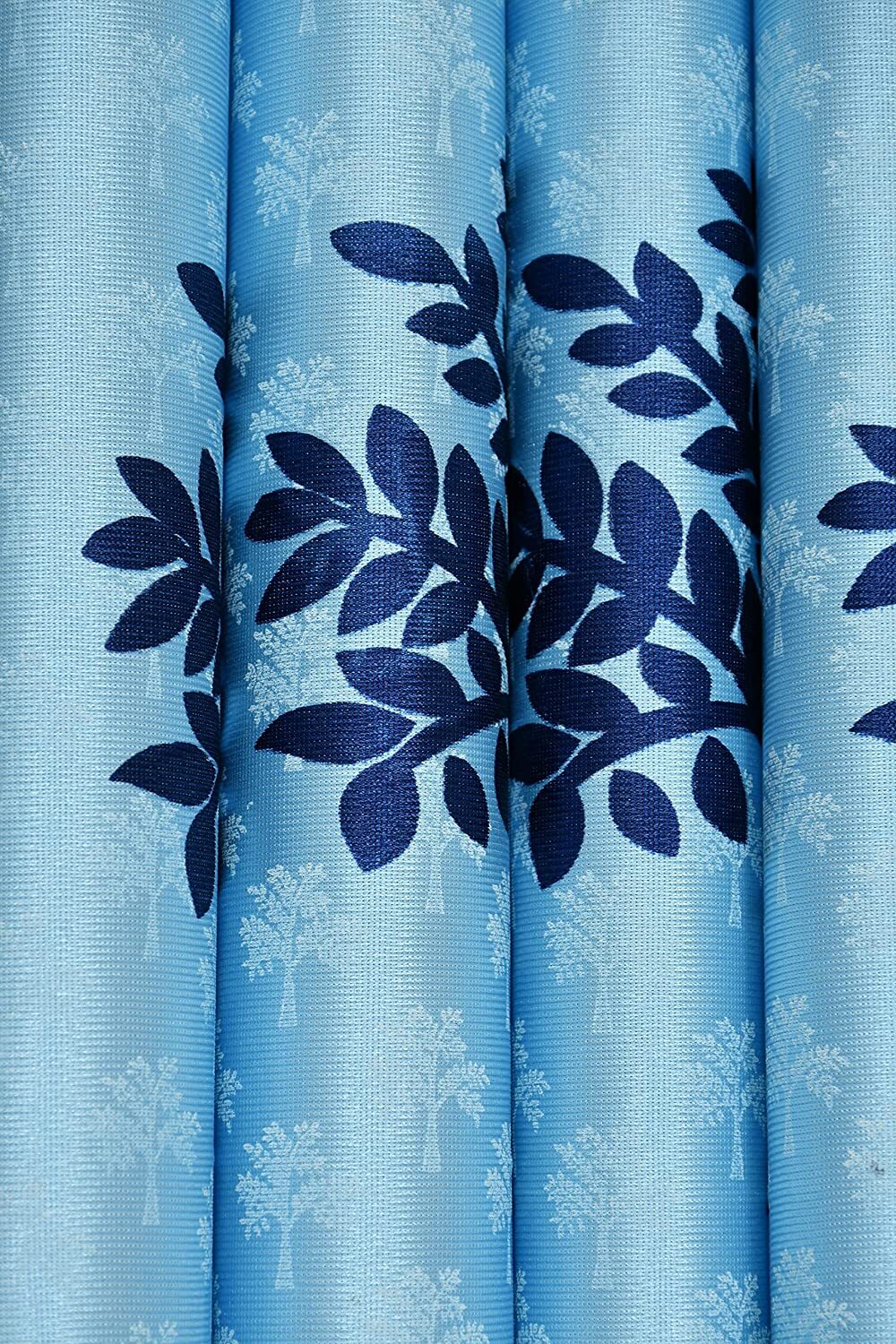 4 Pieces Tree Printed Polyster Curtain (2 Print + 2 Plain) – 6 Feet, Aqua Blue