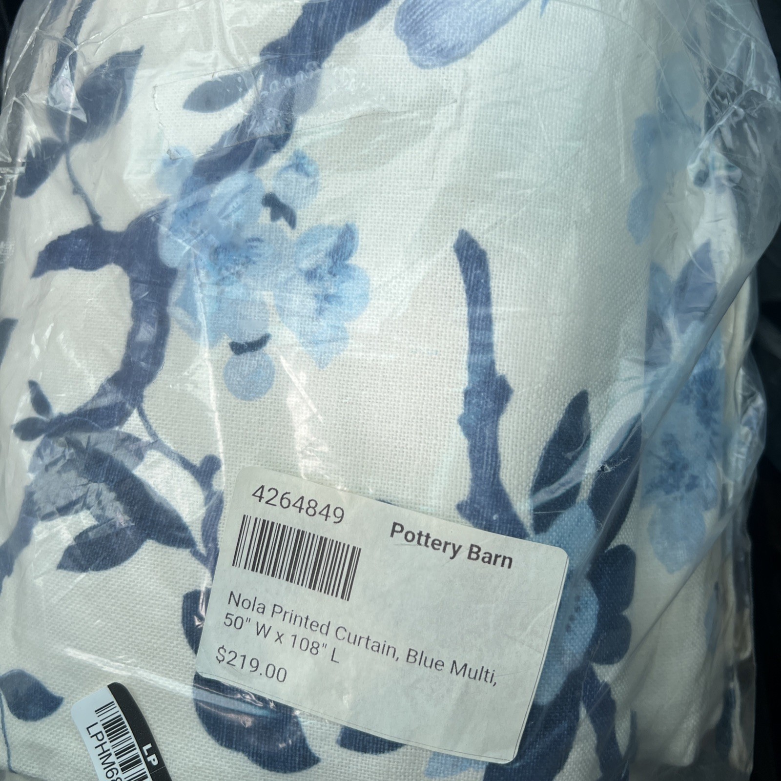 New Pottery Barn Nola Printed Curtain Drape 50”x108” Cotton Lined Blue Multi