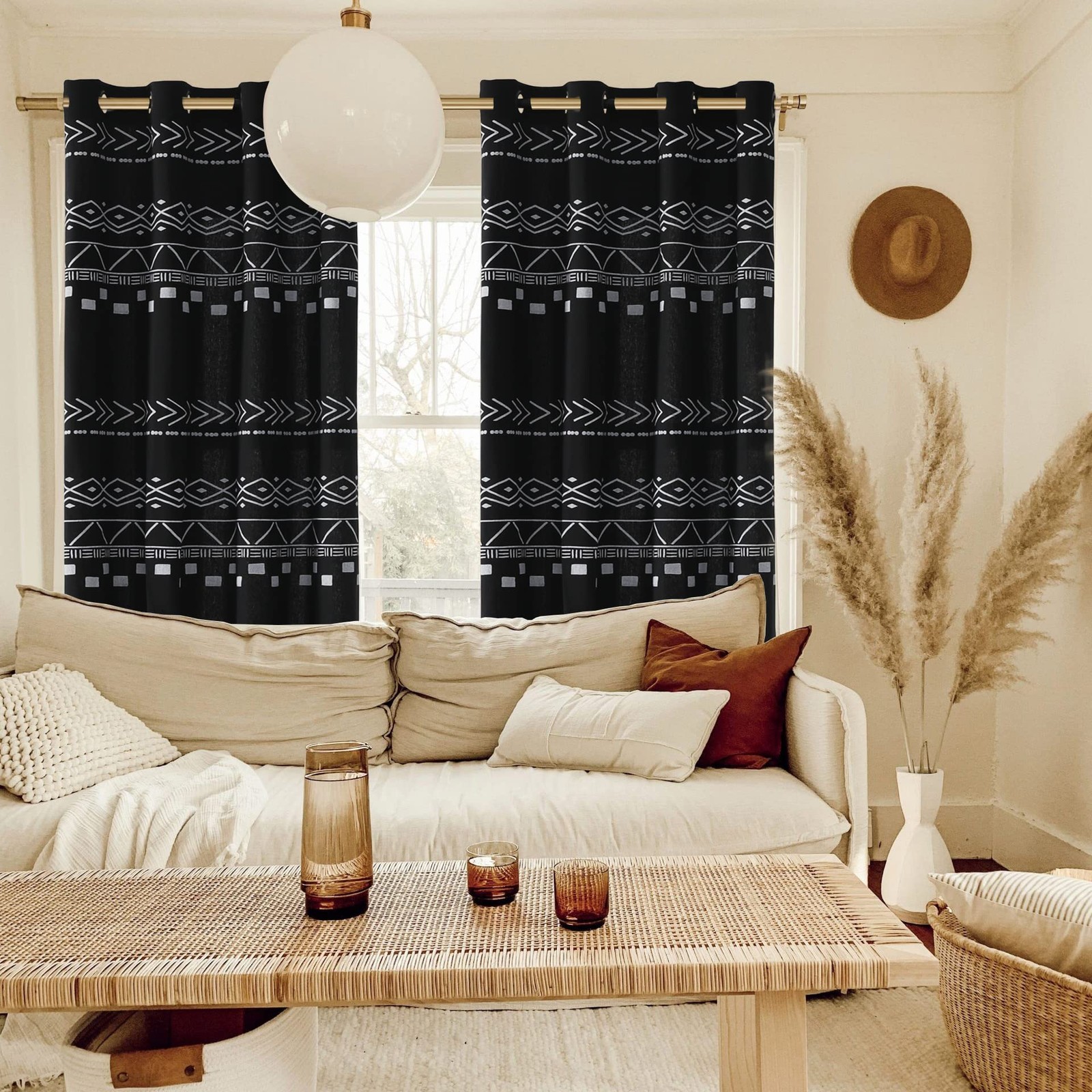 Black Curtains 84 Inches Long for Living Room,Beautiful Vintage Opaque Sheer/Sem